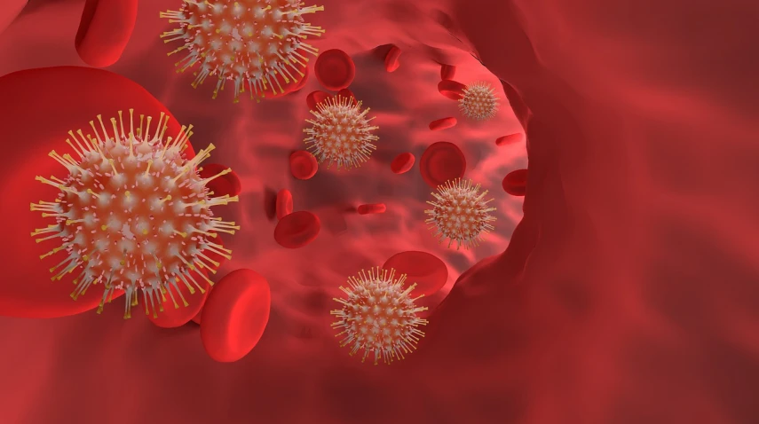 a close up of a corona corona corona corona corona corona corona corona corona corona corona corona corona corona corona corona corona corona corona corona corona corona corona, an illustration of, by Georgina Hunt, shutterstock, blood cells, red background photorealistic, full body shot close up, tumors