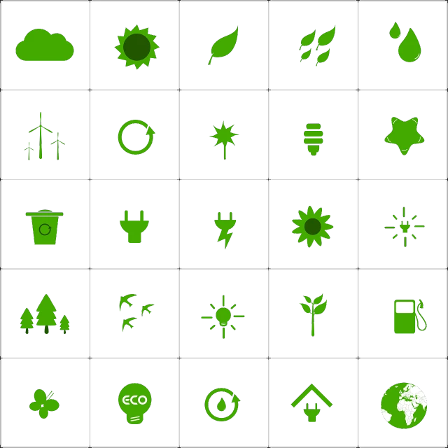 a set of green icons on a white background, a picture, by Viktor Oliva, shutterstock, ecological art, centered in panel, minimalist svg, energy, 2 0 5 0 s