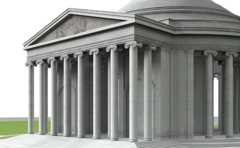 a large gray building sitting on top of a grass covered field, an ambient occlusion render, inspired by Abraham van den Tempel, neoclassicism, pantheon, detail structure, smithsonian museum, rendered in enscape