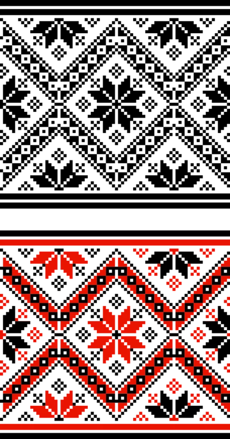 a red and black pattern on a black background, inspired by Sándor Bortnyik, deviantart, pixel art, traditional clothing, teaser, squared border, phone background