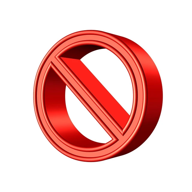 a red no entry sign on a white background, by Aleksander Kotsis, plasticien, made in maya and photoshop, the ring is horizontal, non-pleated section, forbidden information