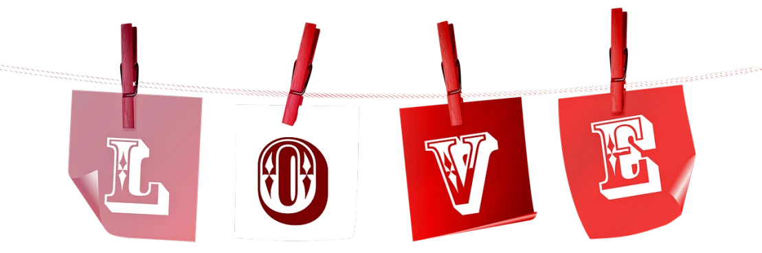 clothes hanging on a clothes line with the word love written on them, a picture, inspired by Oswaldo Viteri, pixabay, visual art, payne's grey and venetian red, \'obey\', open v chest clothes, header with logo