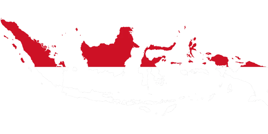 a red and white map of indonesia on a black background, inspired by Erik Pevernagie, shutterstock, sumatraism, digital painting”, wallpaper”