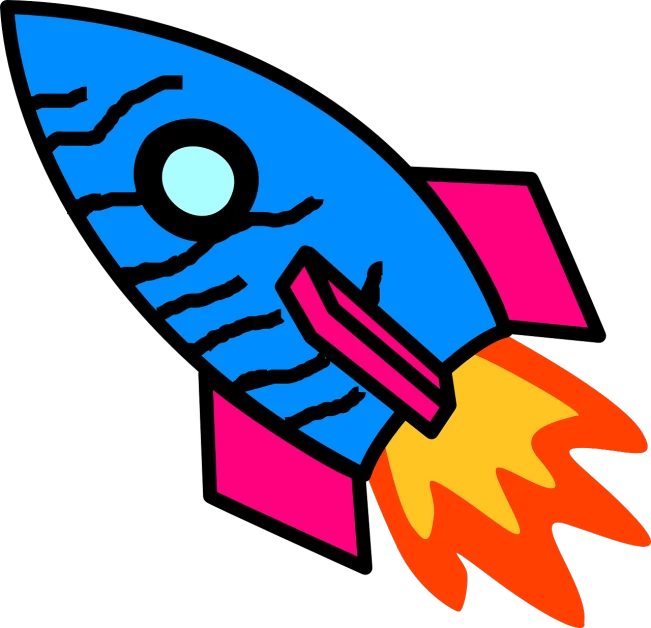 a blue and red rocket ship flying through the air, vector art, flickr, pop art, colorful fish, blue black pink, discord profile picture, clipart icon