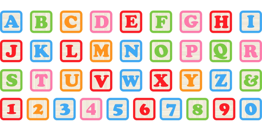 a set of colorful alphabet blocks on a black background, a screenshot, 1 6 x 1 6, girls, wide, boys