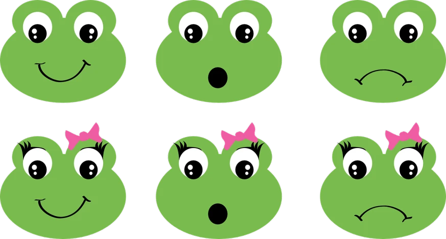 a set of cartoon frog faces with different expressions, a digital rendering, deviantart, black backround. inkscape, girly, wallpaper - 1 0 2 4, closeup!!!!!!