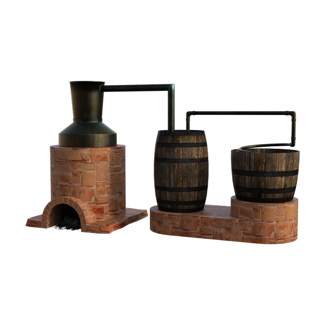 a couple of wooden barrels sitting next to each other, polycount, renaissance, chimney, 3 d image, rum, 3d rendering