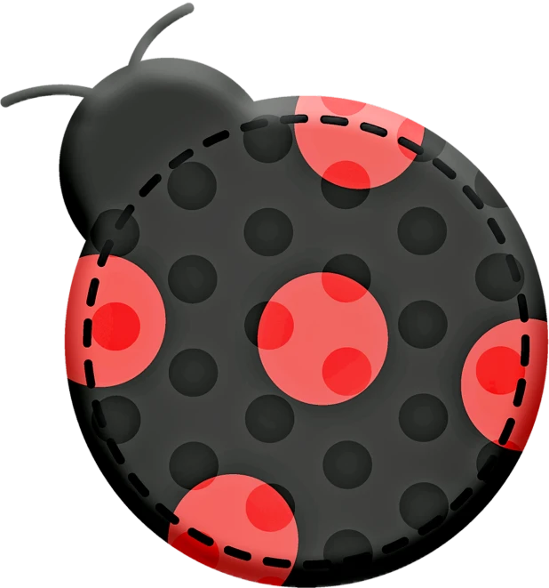 a black and red ladybug on a black background, a screenshot, digital art, polka dot, full colored, adorable design, seams