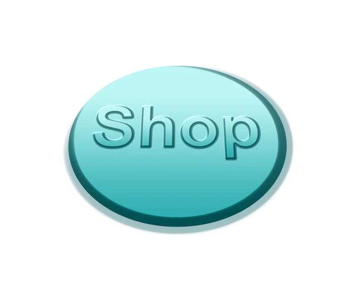 a blue button with the word shop on it, digital art, by Jeffrey Smith, digital art, imvu, aquamarine, catalog, jade