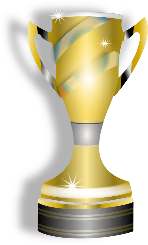 a golden trophy with a ribbon around it, a digital rendering, pixabay contest winner, silver and yellow color scheme, long arm, highly_detailed!!, owo
