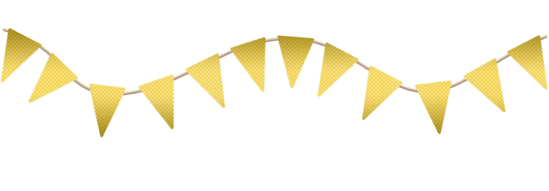 a line of yellow pennants on a black background, a screenshot, by Carol Sutton, pixabay, sōsaku hanga, polka dot, meme template, wooden, glossy yellow