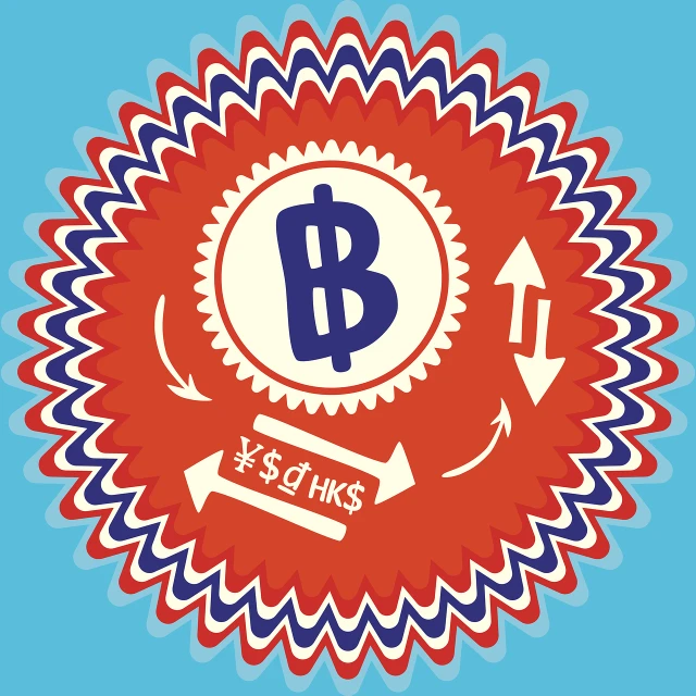 a red, white and blue badge with the letter b on it, behance contest winner, art brut, bitcoin, gears, high budget show, taiwan