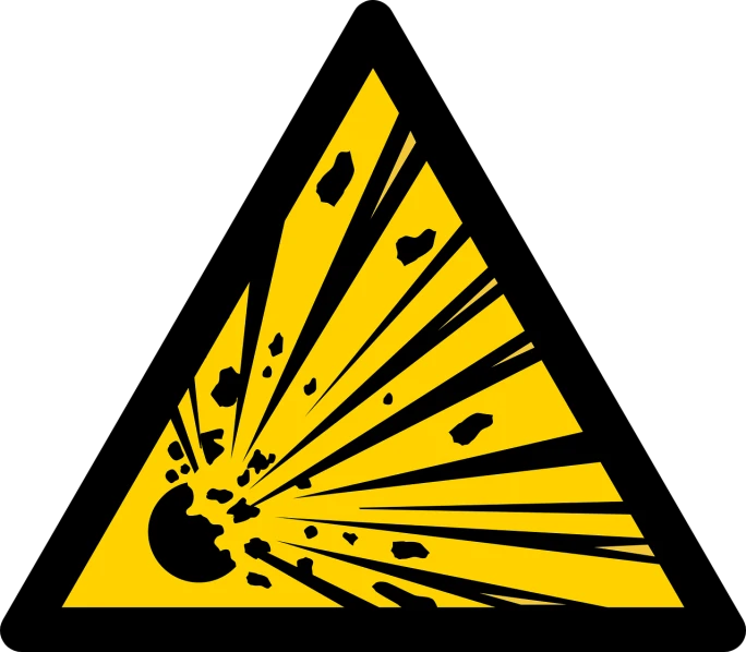 a yellow triangle with black spots on it, an illustration of, shock art, apocalyptic spherical explosion, worksafe. illustration