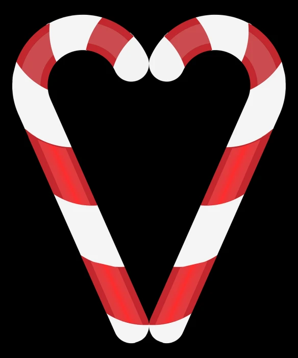 a candy cane in the shape of a heart, vector art, by Martina Krupičková, pixabay, hurufiyya, on a flat color black background, a pair of ribbed, santa, !!! very coherent!!! vector art