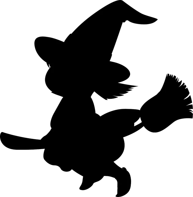 a silhouette of a witch flying on a broom, lineart, inspired by Shūbun Tenshō, reddit, ascii art, made in paint tool sai2, kitty, overview, felt