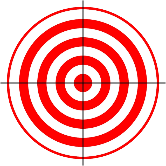 a red and white target on a white background, a photo, op art, birds eye, riffle, law of thirds, amazing graphics