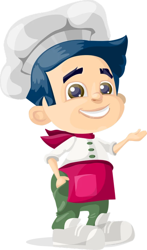 a cartoon boy wearing a chef's hat and apron, by Ludovit Fulla, shutterstock, a male elf, italian looking emma, concept character, colorful illustration