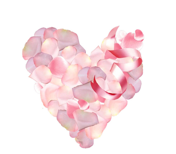 a heart made of rose petals on a black background, a digital rendering, light pink tonalities, high res photo