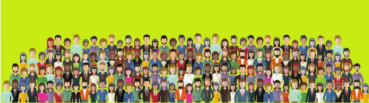 a large group of people standing together, a cartoon, trending on pixabay, bright uniform background, headshot profile picture, background image, ad image