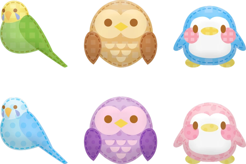 a group of colorful birds sitting on top of each other, a pastel, inspired by Masamitsu Ōta, trending on pixabay, sōsaku hanga, plush mascot, glowing owl, upper body 2d game avatar, patchwork