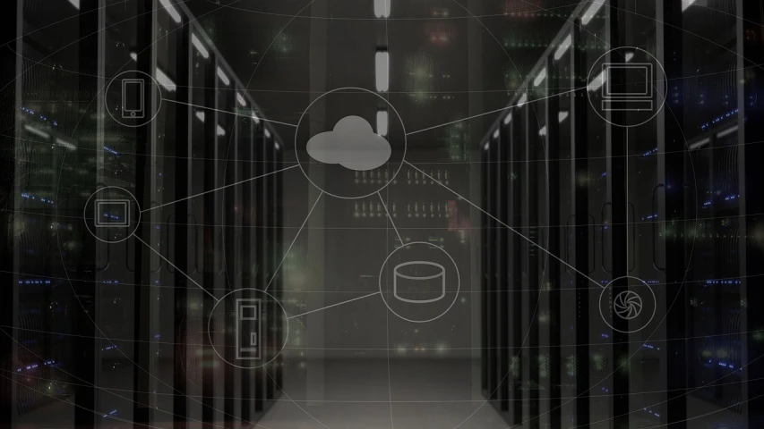 an image of a server in a data center, a computer rendering, shutterstock, digital art, volumetric clouds and fog, stylized silhouette, round clouds, background image