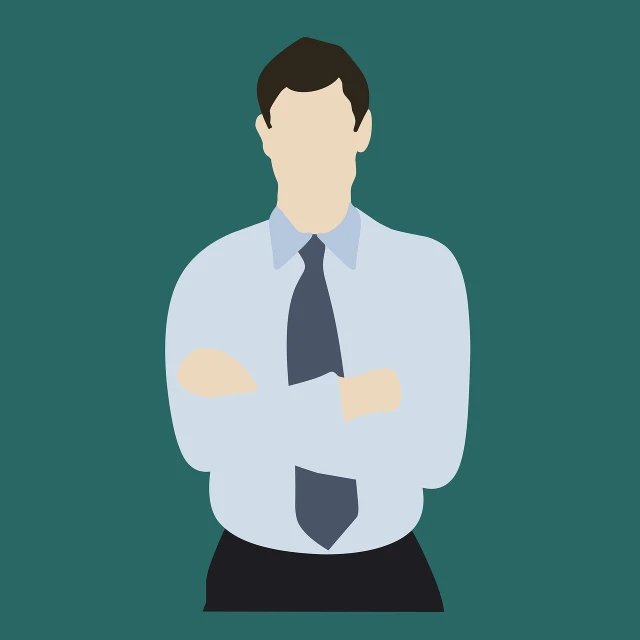 a man in a shirt and tie with his arms crossed, a character portrait, trending on pixabay, simple illustration, don draper, with teal clothes, wikihow illustration