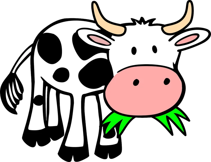 a cow with a green leaf in its mouth, pixabay, mingei, manga”, bone, grassy, soymilk