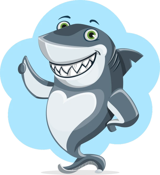 a close up of a cartoon shark on a skateboard, an illustration of, figuration libre, smiling and dancing, exciting illustration, jewel, with a white muzzle
