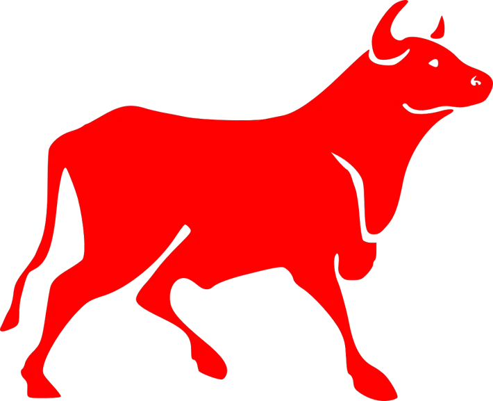 a red bull on a black background, a cave painting, taurus zodiac sign symbol, clip art, in red background, group photo