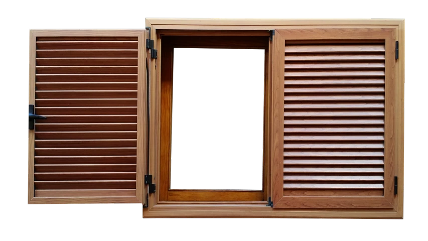 a wooden window with shutters open on a black background, a screenshot, shutterstock, brown color, on clear background, modular item, bangalore