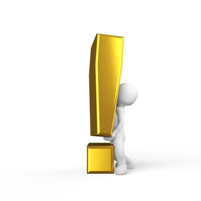 a person standing next to a golden exclamation, pixabay contest winner, ambient occlusion:3, packaging award, isolated on white background, golden pommel