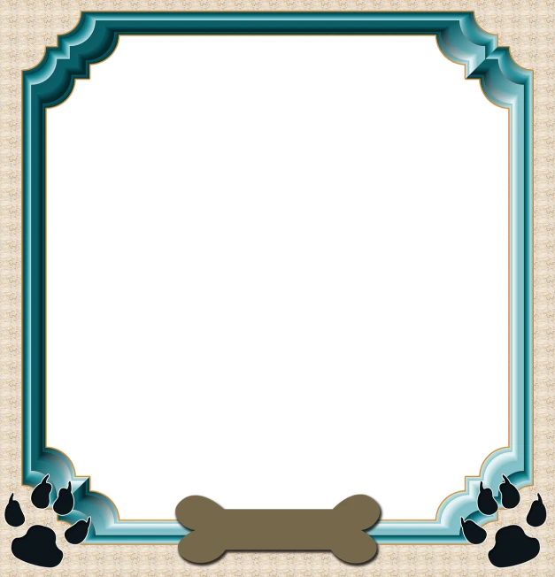a frame with a dog's paw prints on it, a digital rendering, art deco, teals, professional background, bones, layout frame