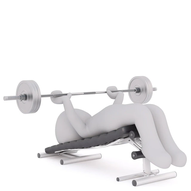 a person laying on a bench with a barbell, a 3D render, shutterstock, half body photo