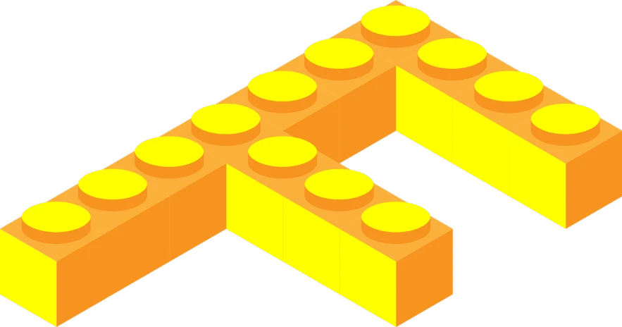 a pair of yellow lego bricks sitting next to each other, a raytraced image, modular constructivism, orange color, incredible isometric screenshot, the letter a, flat color