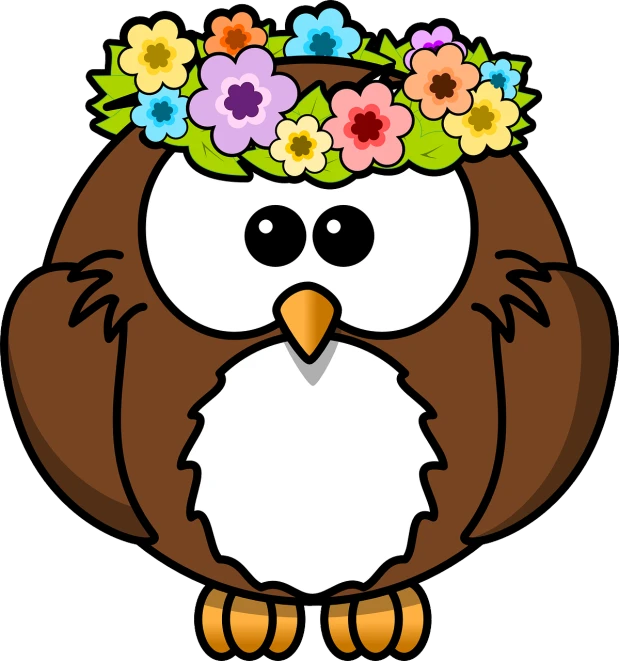 an owl with a flower crown on its head, by Maria Helena Vieira da Silva, pixabay, sōsaku hanga, avatar image, greek, kids, bouquet