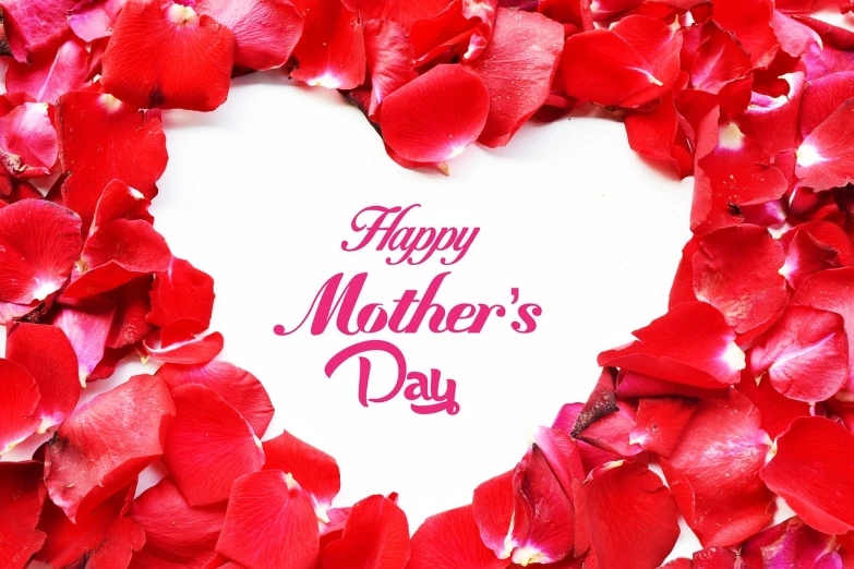 a heart made out of petals with the words happy mother's day, a picture, view from bottom, red white background, high quality product image”, view from bottom to top