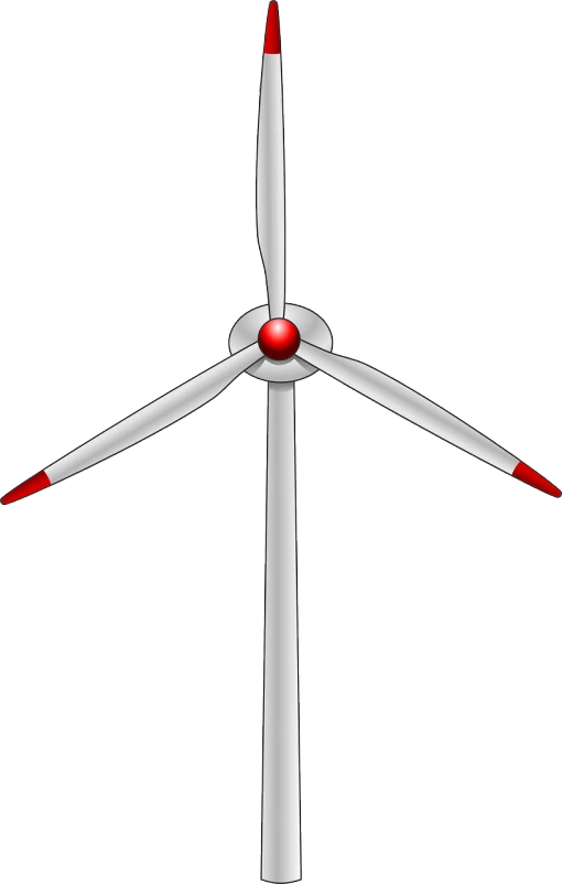 a wind turbine on a white background, pixabay, hurufiyya, cel shaded vector art, red and grey only, 1128x191 resolution, pointy shell