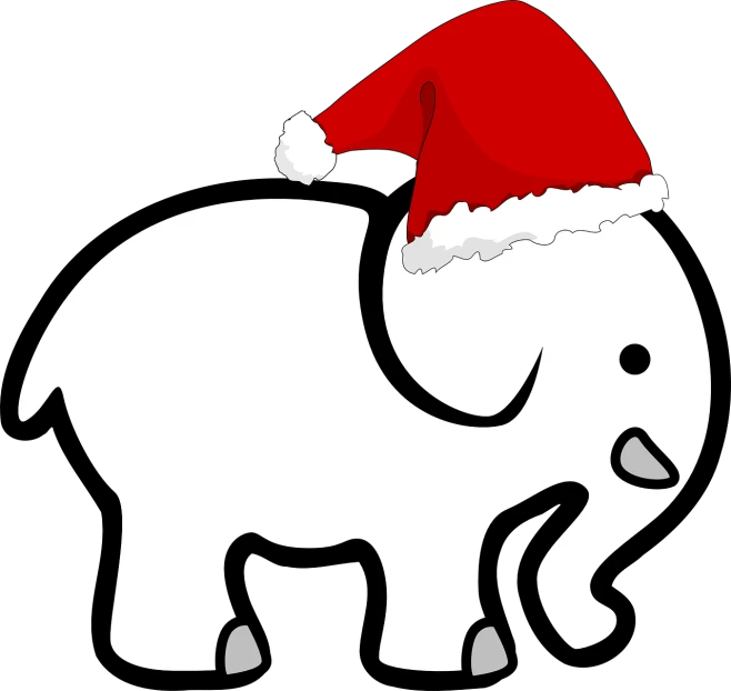 a white elephant wearing a santa hat, pixabay, hurufiyya, black, built, [ organic, plan