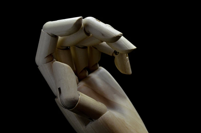 a wooden hand holding a pair of scissors, a macro photograph, by Edward Corbett, robotic prosthetic arm, perfectly shaded body, gesture dynamic, bamboo