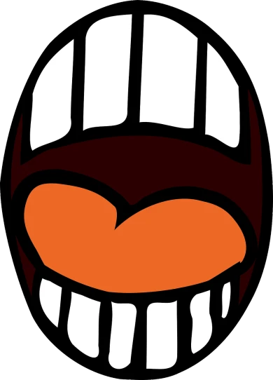 a close up of a smiley face on a black background, a cartoon, inspired by Pál Böhm, mingei, large mouth with teeth, clipart, newgrounds, face!!!! close - up