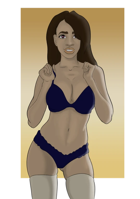 a woman in a bikini posing for a picture, inspired by Alberto Vargas, deviantart contest winner, ( ( dark skin ) ), colored in, half body cropping, mid 2 0's female