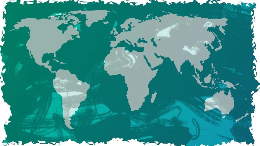 a blue and green map of the world, an illustration of, pexels, fine art, underwater ink env, banner, sea - green and white clothes, 2000s photo