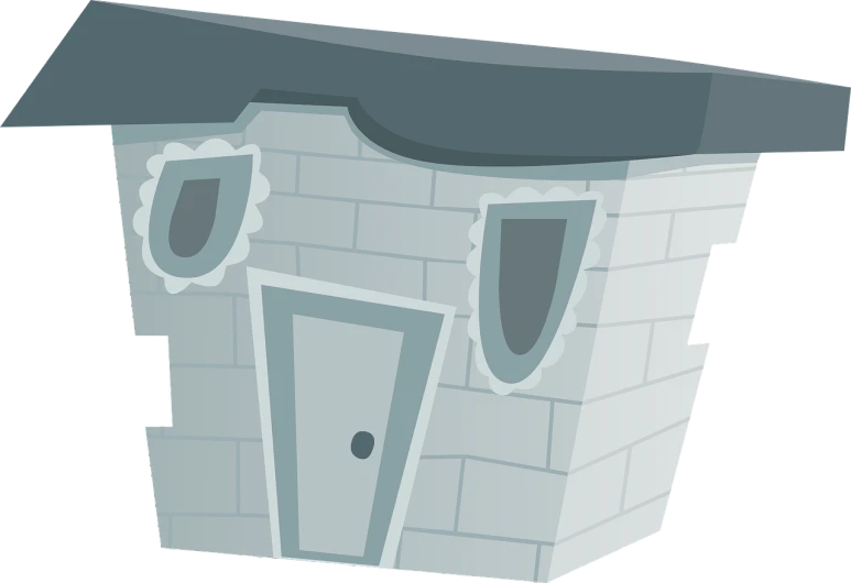 a cartoon house with a roof and a door, inspired by Ernst Thoms, pixabay, silver, wall corner, dungeon, iceberg