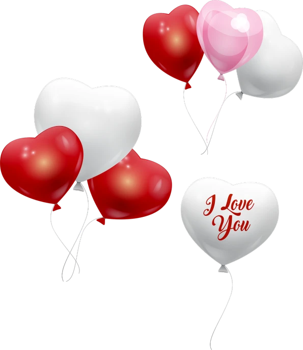 a bunch of red and white balloons with i love you written on them, vector art, shutterstock, romanticism, on black background, screenshots, 💋 💄 👠 👗, floating detailes