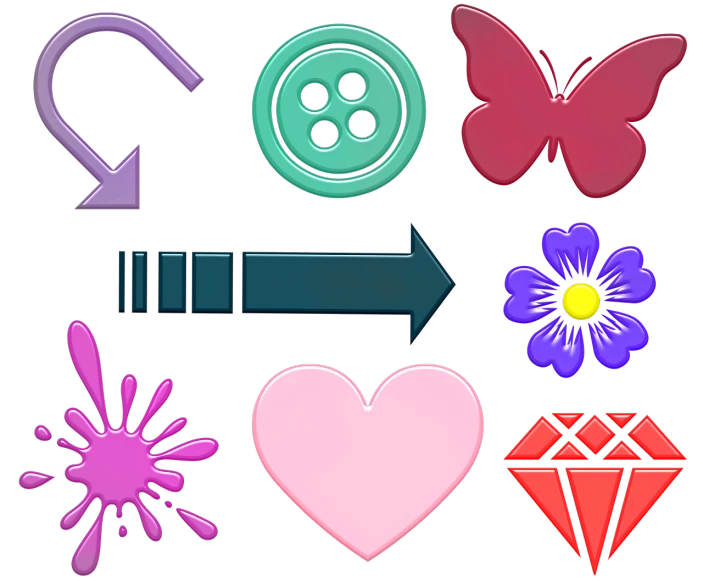 a bunch of different colored objects on a black background, deviantart, clipart icon, cutie mark, quinn, jade
