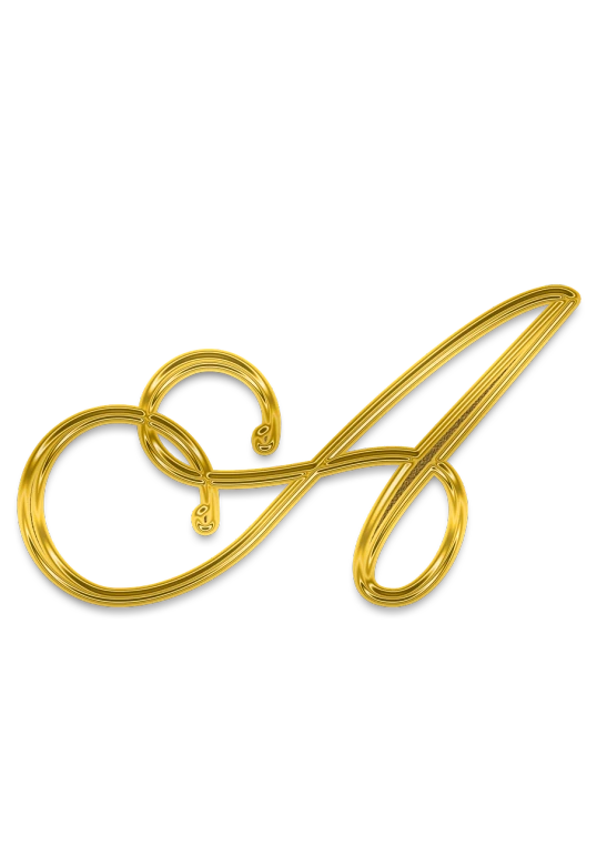 a gold letter a on a black background, a digital rendering, art nouveau, 14k gold wire, 3 d model, characteristics of golden curve, alabama