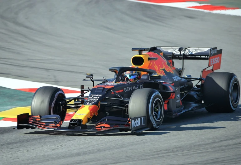 a red bull racing car on a race track, pexels, afp, marbella, full shot ( fs )