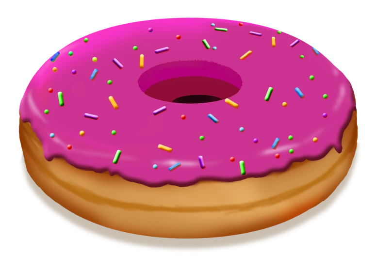 a pink frosted donut with sprinkles, a digital painting, pixabay, 3 d vector, with a black background, background image, full body close-up shot