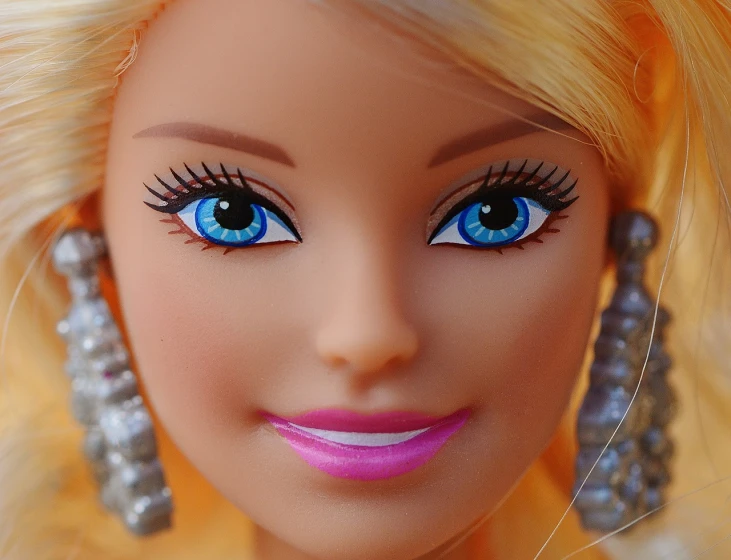 a close up of a barbie doll with blue eyes, a picture, flickr, happy fashion model face, year 2447, super detailed picture, face photo