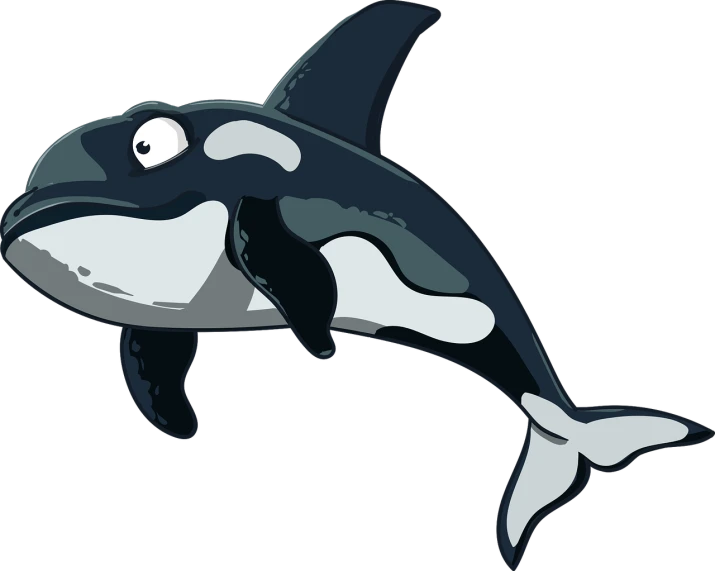 a black and white orca whale on a black background, an illustration of, similar to pokemon, watch photo, computer generated, clipart